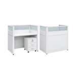 Compact Cubicle Workstation With Mobile Drawer White Finish