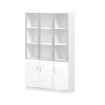 Modern 3 Door Filing Cabinet with Glass Display White Office Storage