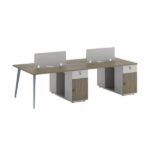 4-person Office Workstation With Metal Legs And Lockable Drawer