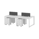 Modern 4-Person Workstation Desk with Divider & Mobile Pedestals