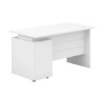White Office Table Integrated Drawer