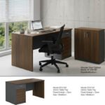 Office Table with Drawer & Door Walnut Grey 140cm - Image 2